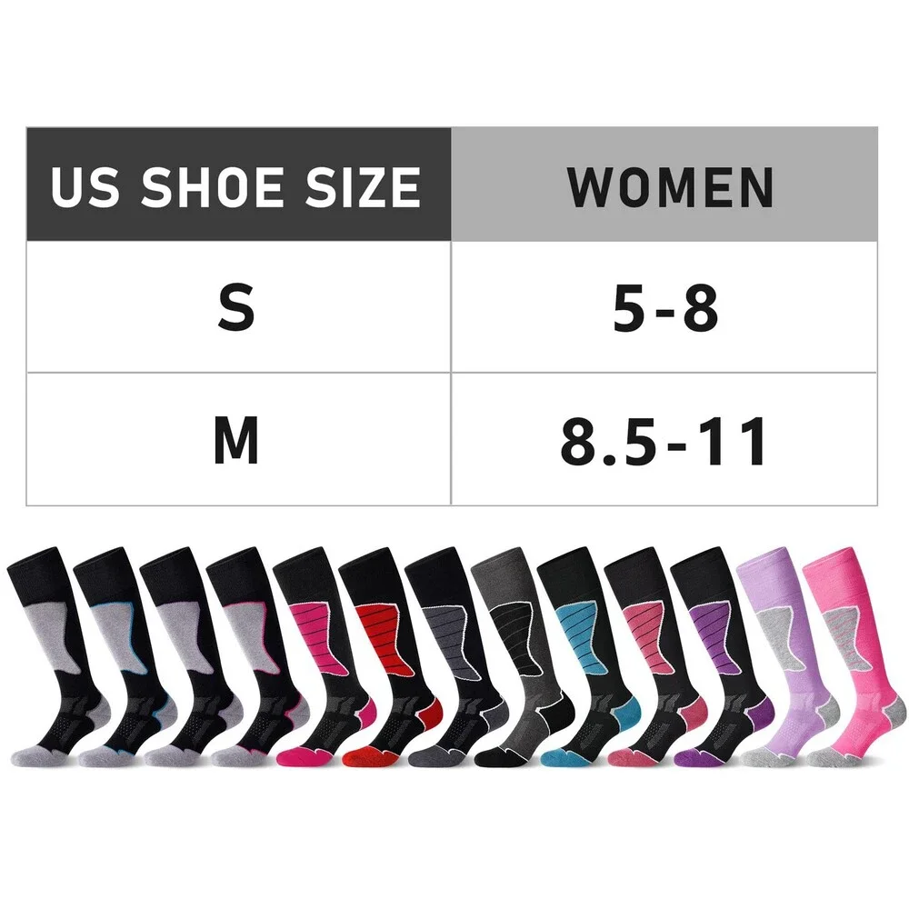 CS Women's Black Grey Rose Red Blue CELERSPORT Merino Wool Ski Socks 3 Pack M